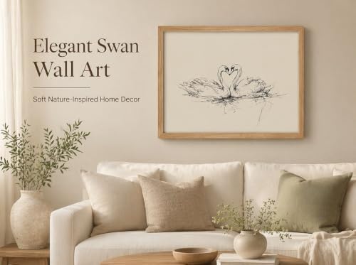 guajunsanh Framed Swans Sketch Wall Art-Vintage Couple Animal Drawing Print - Image 3