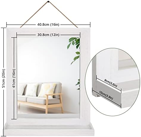 Emfogo Wall Mirror with Shelf, 20 x 16 inch Farmhouse Decor Wall Mirror Hanging - Image 5