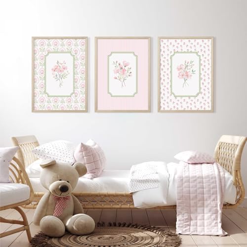 Pink Floral Wall Art Nursery Flower Canvas Wall Decor Baby Girl Wildflower - Image 7