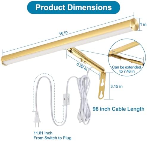 Plug in LED Picture Lights for Paintings Gold Finish - Image 5