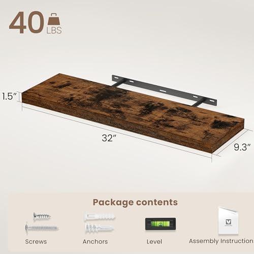 Vivelove Floating Shelves 9 inch Deep 32”Long Set of 2, Rustic Brown - Image 3