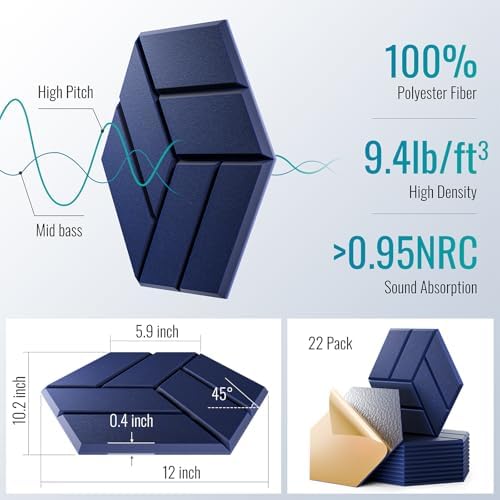 22Pcs Acoustic Panels with Self-adhesive, Hexagonal Soundproof Wall Panels High - Image 6