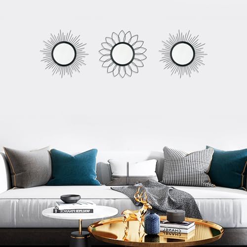 3 Pack Metal Mirror for Wall Cute Sunburst Wall Mirror Home Decor Wall Art - Image 5