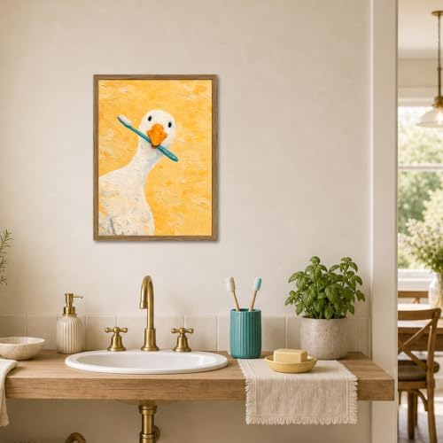 Funny Silly Goose Bathroom Wall Art Cute White Goose Brush Teeth Washroom Wall - Image 6