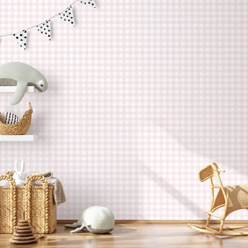 Cohoo Home Pink Peel and Stick Wallpaper Gingham Checkered 17.3''×787'' - Image 4