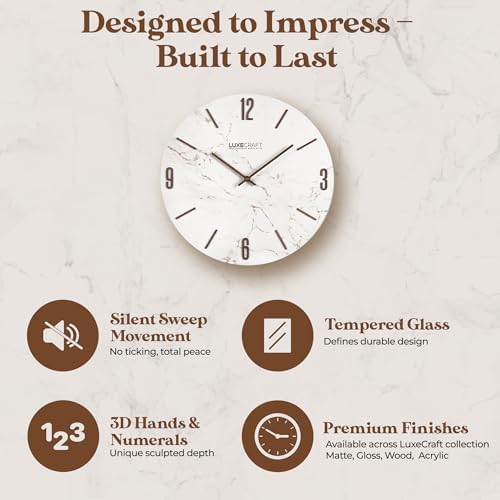 16 Inch Silent Non-Ticking Modern 3D Wall Clock Walnut Crest, Glass Face - Image 3