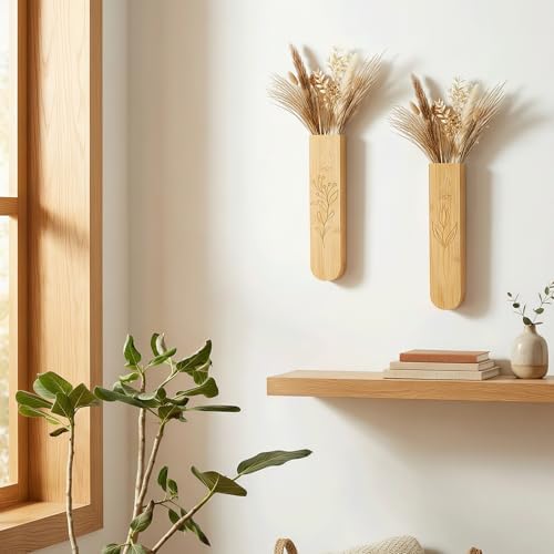 Wood Wall Vase Set of 2, 11.6 x 2.52 x 1.37 Inch - Image 2