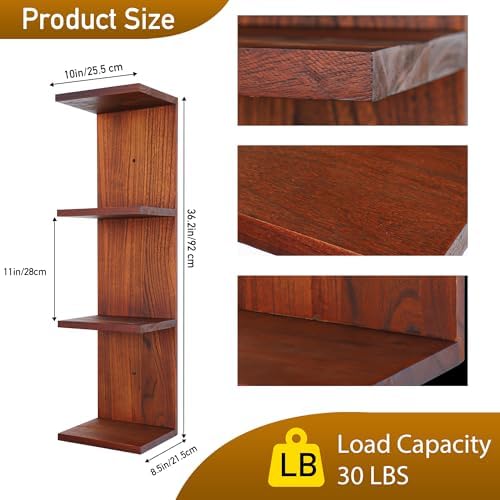 4 Tier Wall Shelf Unit, Vertical Column Floating Storage Home Decor Organizer - Image 3