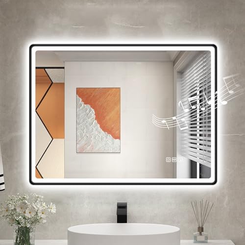 STARLEAD 24"x32" Black Frameless LED Bathroom Mirror by STARLEAD