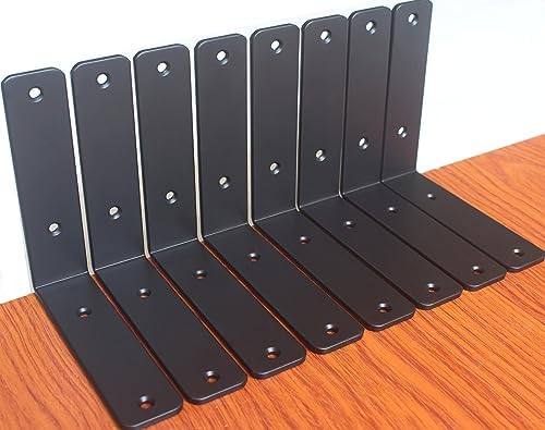 8 Pack - L 6" x H 6" x W1.5, 5mm Thick Black L Shelf Bracket, Iron Shelf by MHMYDZ