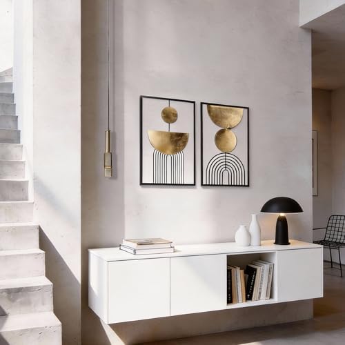 Abstract Geometric Wall Decor Set, 2 Piece Framed Modern Wall Sculpture - Image 3