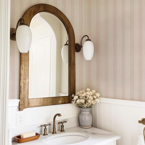 RollsRolla Pink and Beige Striped Peel and Stick Wallpaper, Cottage Farmhouse - Image 2