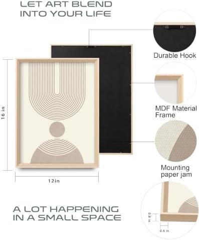 HesenDot Neutral Abstract Framed Wall Art, Modern Geometric Canvas Prints - Image 2