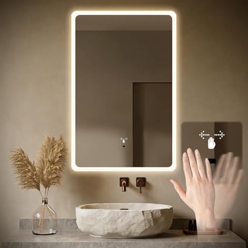 WARM&LOVE 16 x 24 Inch LED Bathroom Mirror, Hand Wave Anti-Fog Bathroom Mirror by WarmLove
