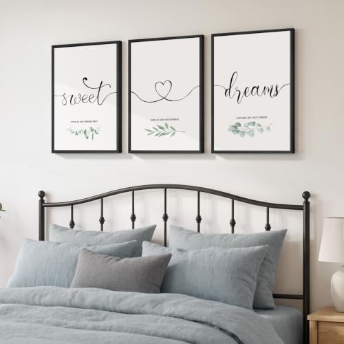Framed 3 Piece Sweet Dreams Minimalist Canvas Wall Art Bedroom, 16x24 Inch - Image 2