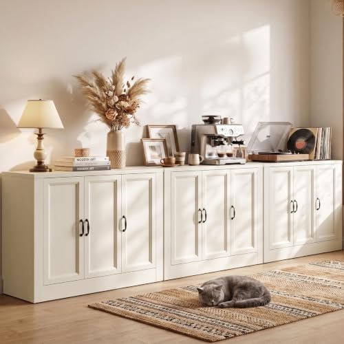 117" Modular Buffet Sideboard Cabinet Set of 3, Extra Long Coffee Bar Storage by Foxemart