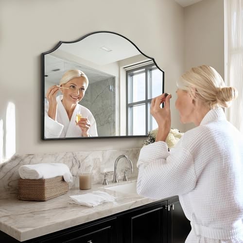 Besdomus Black Scalloped Dresser Mirror: 35"x26" Wooden Bathroom Mirror - Image 3
