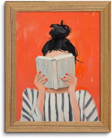 Abstract Framed Wall Art Reading Woman Canvas Print Bold Orange Wall Decor by ZMDDYSWallArt