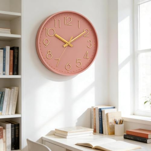 DAXSMY Wall Clock 12 Inch Pink Decorative, Battery Operated Silent - Image 2