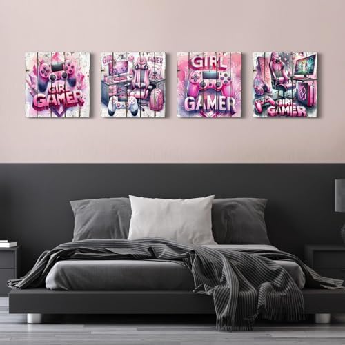 Gamer Room Decor for Girl Game Wall Art Pink Gamepad Earphone Picture Cool - Image 6
