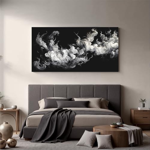 YISXINOAG Black White Abstract Wall Art Minimalist Smoke Painting 20"X40" - Image 6