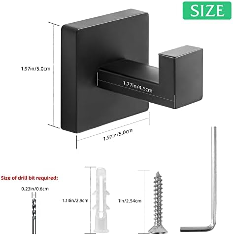 Heavy Duty Stainless Steel Towel Hooks, Wall Mounted Square Robe Hooks - Image 6