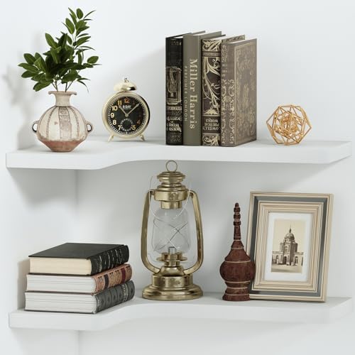 SAUMONIERES Corner Floating Shelves 24 Inch Wall Mount Shelf Solid Wood by Saumonieres