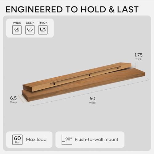Homeforia 60 Inch Floating Shelves, High-End Solid Pine Wood - Image 2