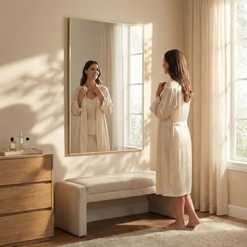 48"x36" Satin Gold Large Framed Bathroom Vanity Wall Mirror - Image 3