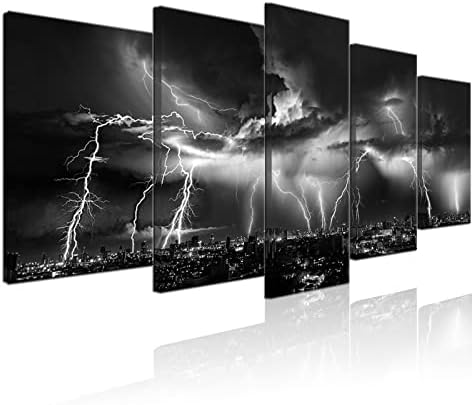 Biuteawal - Black and White Wall Art Nature Lightning Strikes in The Clouds by Biuteawal