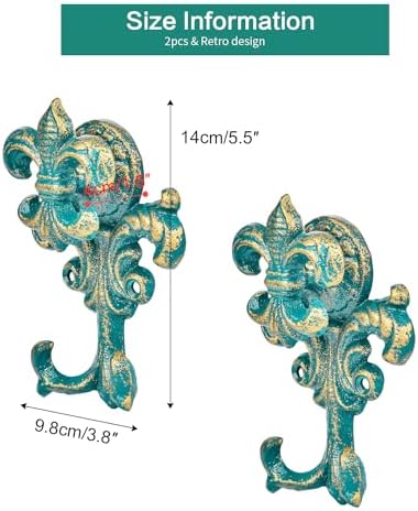 Sungmor Cast Iron Wall Hooks, 2 Pack Antique Green Coat Hooks - Image 6