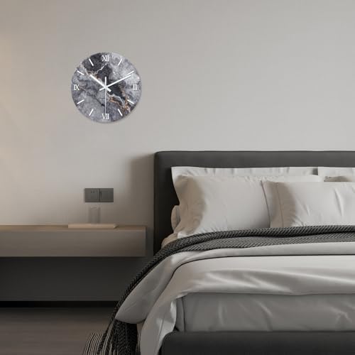 Modern Marble Glass Wall Clock 14 Inch Grey Simple Design - Image 2