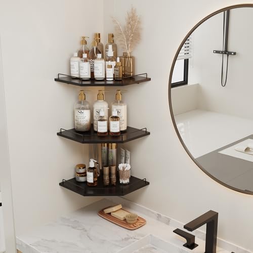 JJL Corner Shelf with Rails, 3-Tier Hexagon Floating Corner Shelf Wall Mounted - Image 5