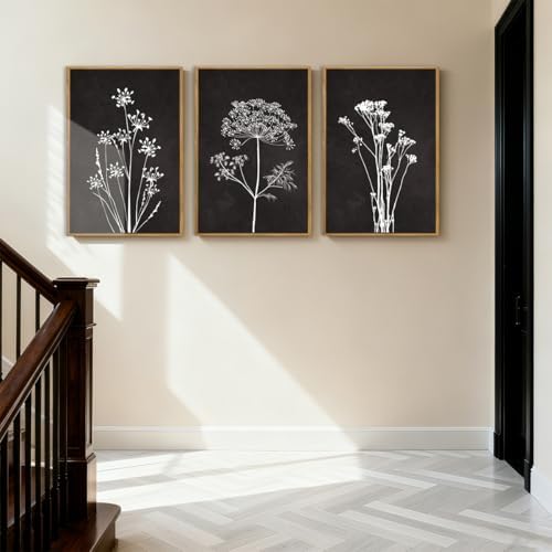 BINCUE Framed Botanical Wall Art Black Grey and White Plant Floral Print Canvas - Image 5