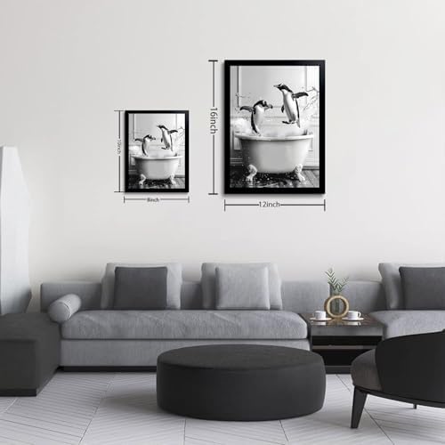 OIQArtOIQ Funny Bathroom Framed Wall Art Black and White Animal Canvas Wall Art - Image 5