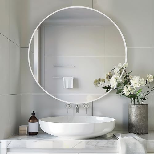 Sunniry Large Round Mirror, Circle Mirror 30 inch, Matte White Metal Frame - Image 3