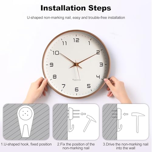 Ergocar Wall Clock, Modern Silent No Ticking Round Wooden Wall Clock Battery - Image 5
