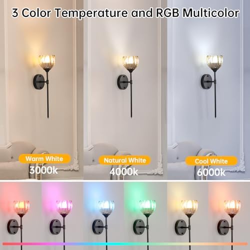 Shenmoyl Battery Operated Wall Sconce Set of 2, Amber Tulip Vintage Wall Light - Image 3
