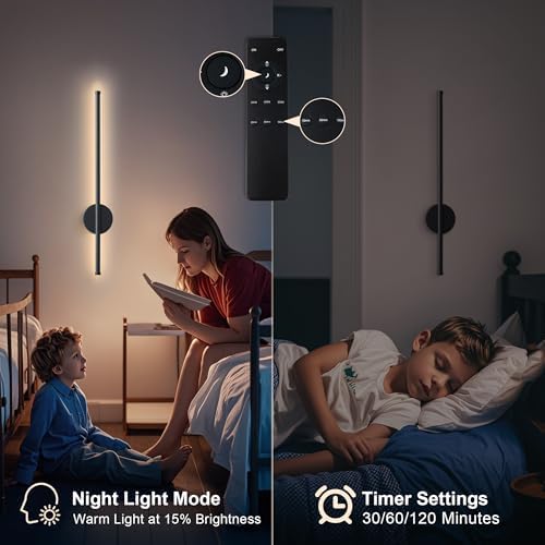 KARTOOSH Battery Operated Modern Wall Sconce Set of Two, 27.6 Inch Black - Image 5