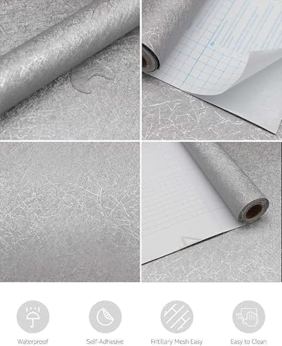 Silver Grey Wallpaper Peel and Stick Embossed Self Adhesive Contact Paper - Image 6
