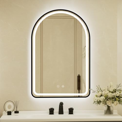 26x40 Inch Arched Black Aluminum Frame LED Bathroom Mirror by JingYiMingJing