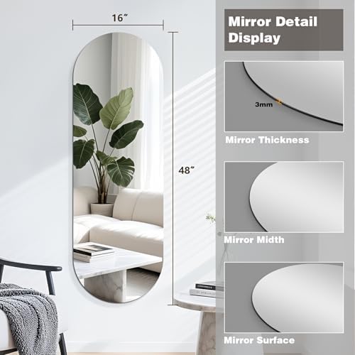 Niccy Oval Full Length Mirror, Frameless Wall-Mounted Mirror - Image 3