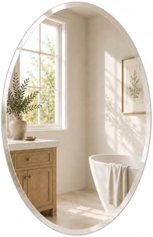 24x36 Inch Oval Frameless Beveled Wall Mirror by Pocetry