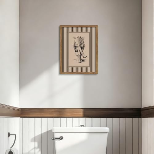 Vintage Western Wall Art, Cowgirl Sitting on Toilet Reading Newspaper Print - Image 6