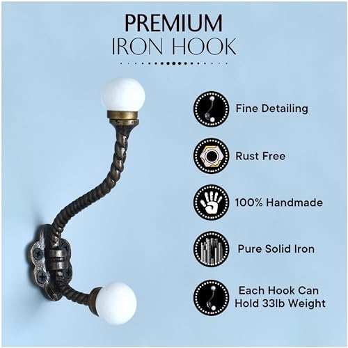 Indian Shelf 6 Piece Ceramic, Iron Double Wall Hooks - Image 6