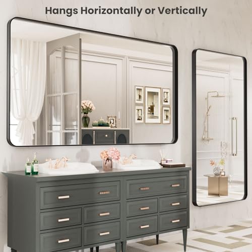 LOAAO Black Metal Framed Bathroom Mirror - Image 4