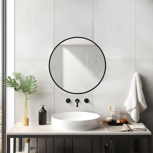 Sunniry 18 inch Round Mirror, Small Circle Mirror, Matte Black Metal Frame - Image 4