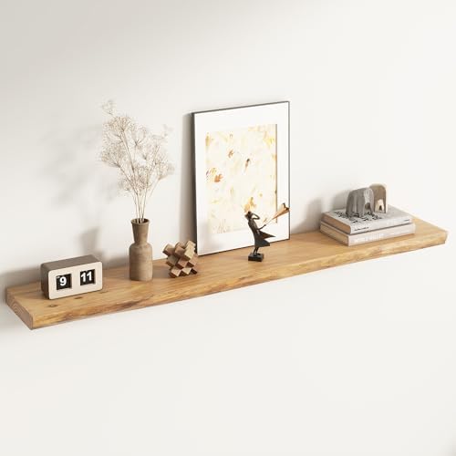 Live Edge Floating Shelves for Wall Decor, Solid Elm Wood Floating Shelves Wall by Venusmiles