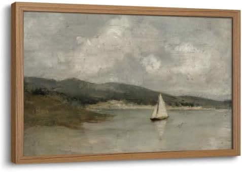 SEYSHUI Coastal Wall Art Nautical Sailboat Wall Decor Framed by Unknown