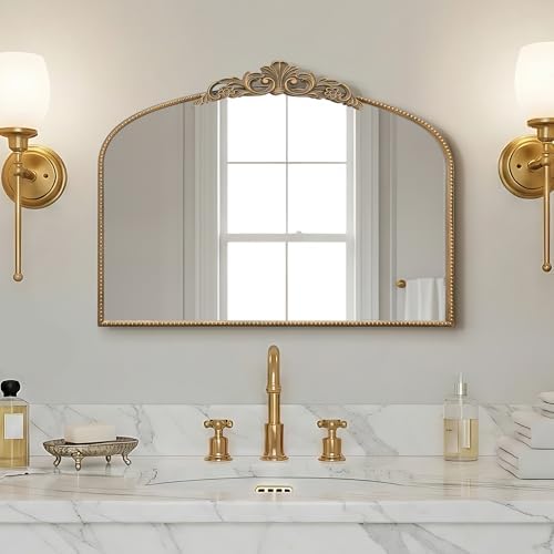 Micasso Vintage Gold Arched Mirror: 32"x24" Baroque Antique Vanity Mirror - Image 6